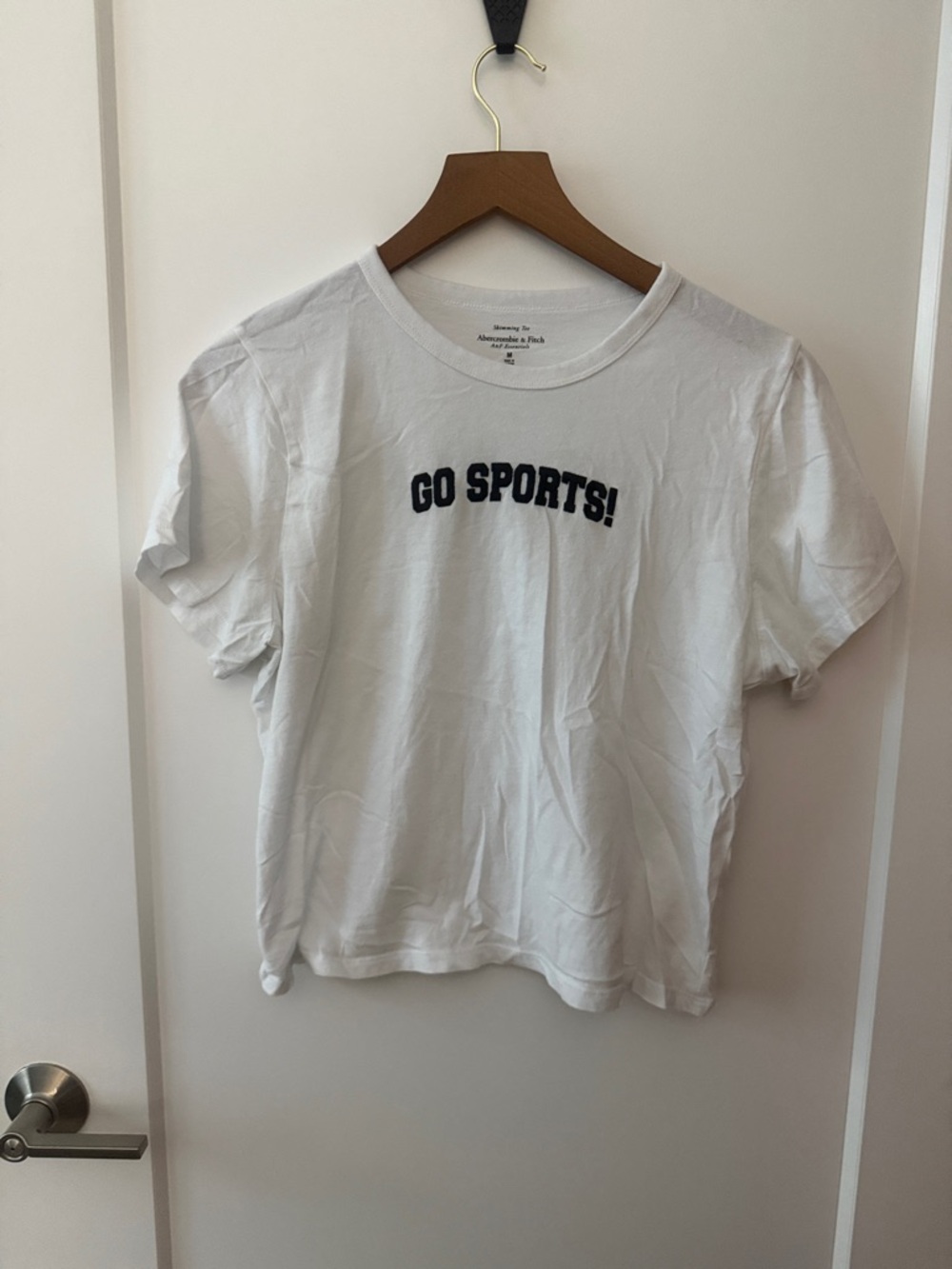 Abercrombie & Fitch White Tee with Black "GO SPORTS!" Embroidery